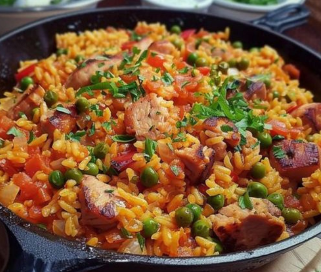 Arroz a la Valenciana con Mariscos y Vegetales 🥘🍗🦐