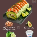 Bûche aux crevettes garnie d'avocat et citron vert, plat raffiné apéritif