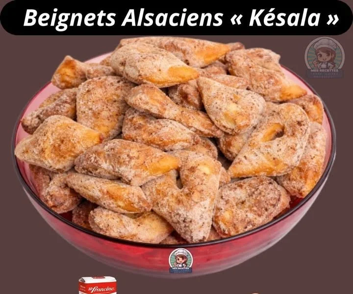 Beignets Alsaciens « Késala », délicieux et sucrés, prêts à être dégustés.