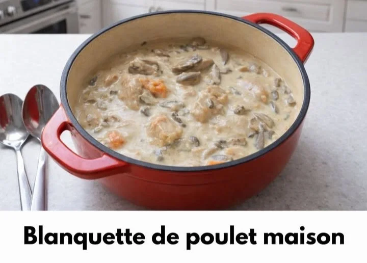 Blanquette de poulet maison servie avec des légumes frais