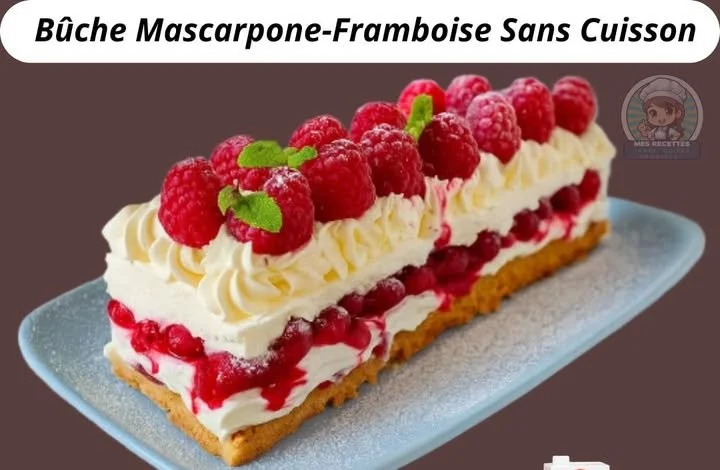 Bûche Mascarpone-Framboise sans cuisson, dessert festif aux framboises