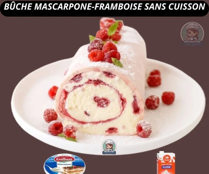 Bûche Mascarpone-Framboise sans cuisson, un dessert festif et gourmand