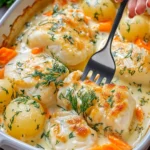 Cassolette de poisson à la crème avec légumes fondants et pommes de terre