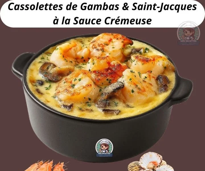 Cassolettes de Gambas et Saint-Jacques à la Sauce Crémeuse, un délice de fruits de mer
