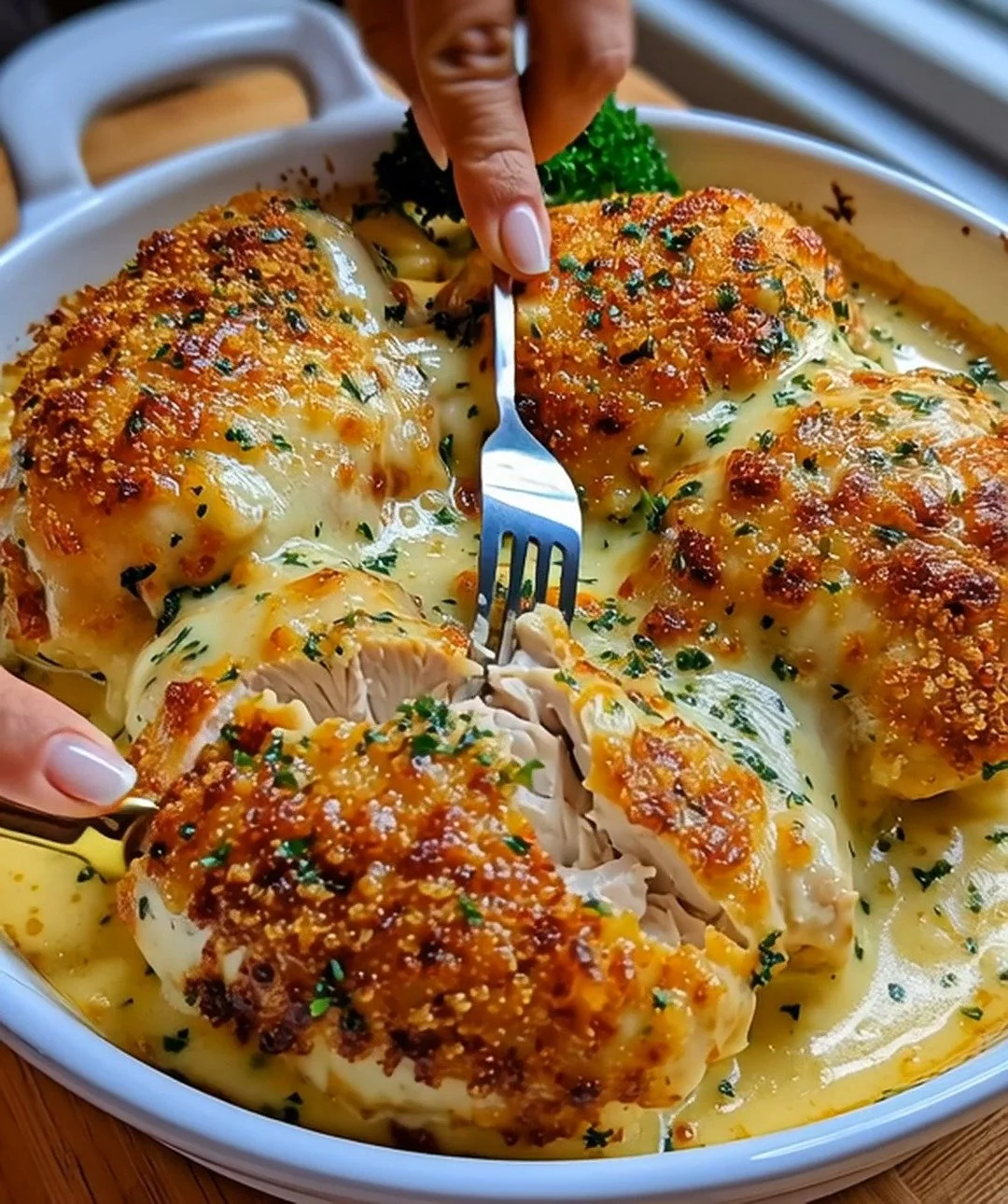 Chicken Gratin crémeux avec fromage et miettes dorées au four