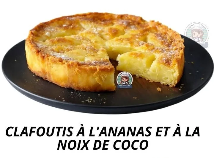 Clafoutis moelleux à l'ananas et noix de coco, un dessert savoureux et exotique.