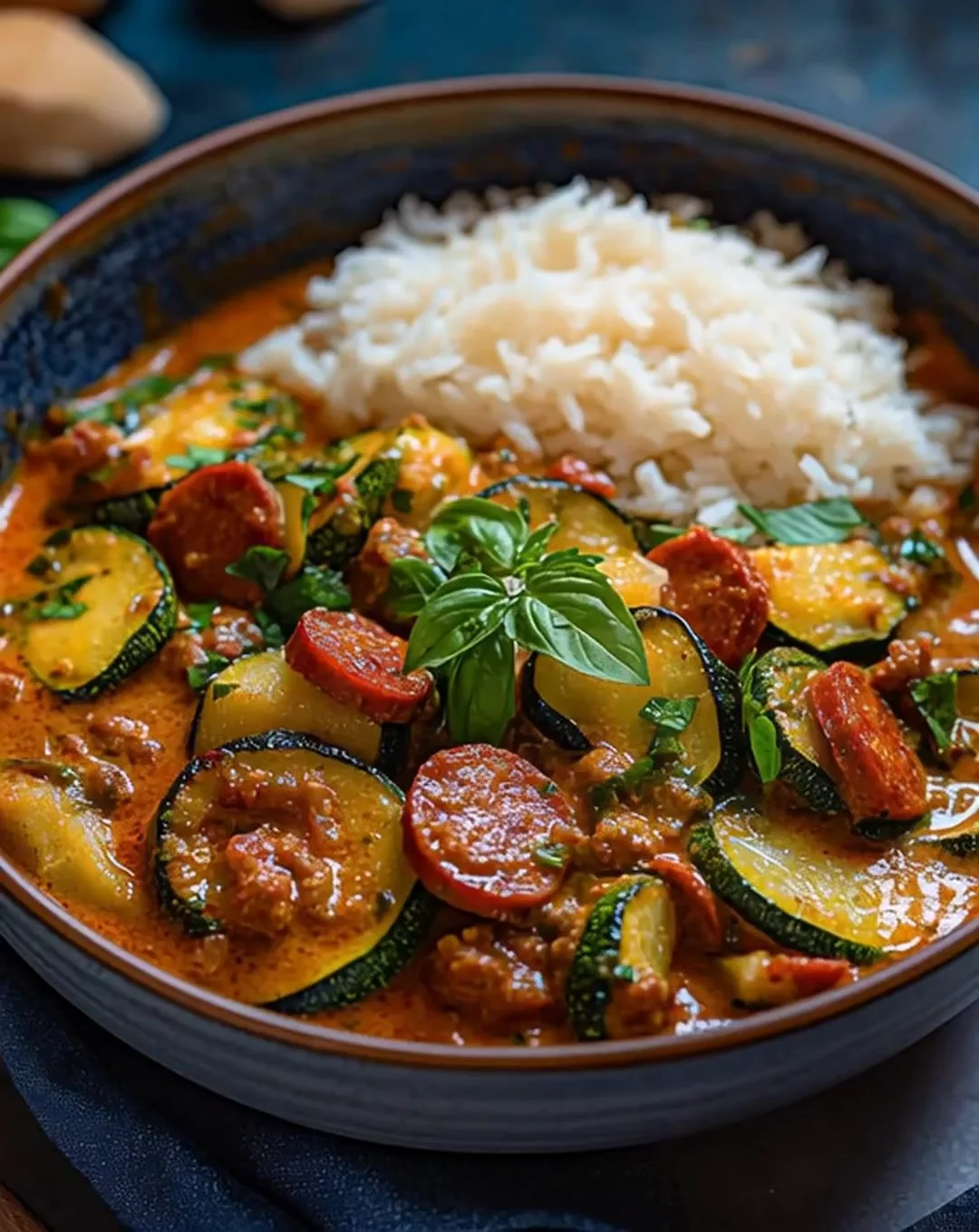 Curry de Courgettes au Chorizo et Lait de Coco - plat coloré et savoureux