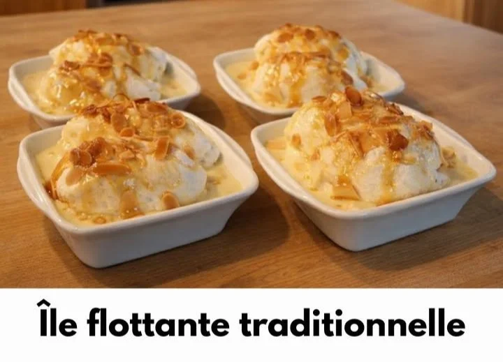 Île flottante traditionnelle servie avec une crème anglaise