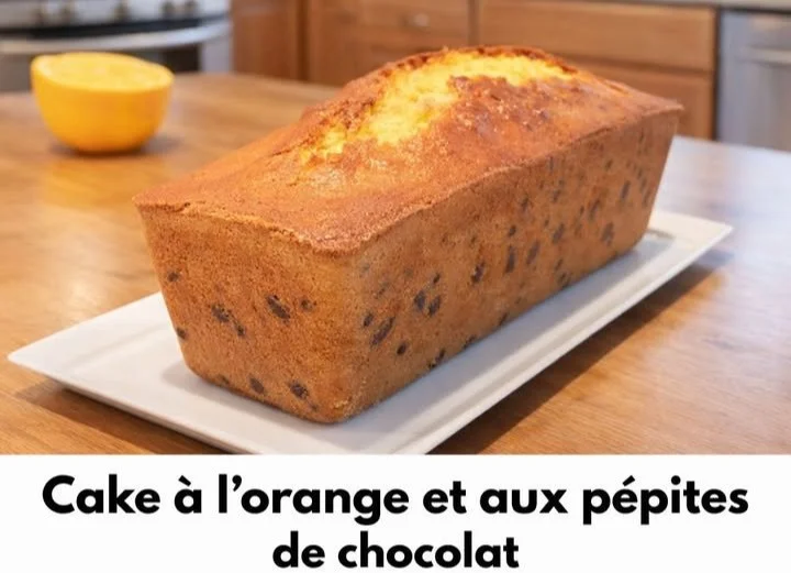 Gâteau à l'orange avec des pépites de chocolat sur une assiette
