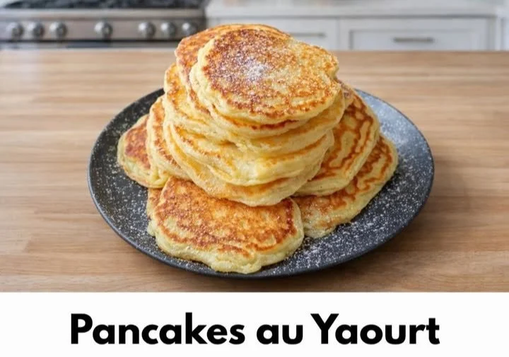 Pancakes légers et moelleux garnis de yaourt frais