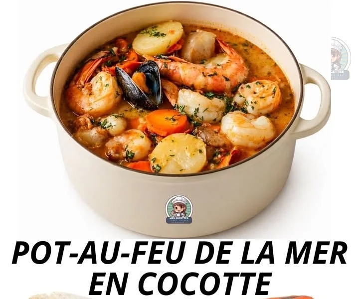 Pot-au-feu de la mer préparé en cocotte avec des ingrédients frais