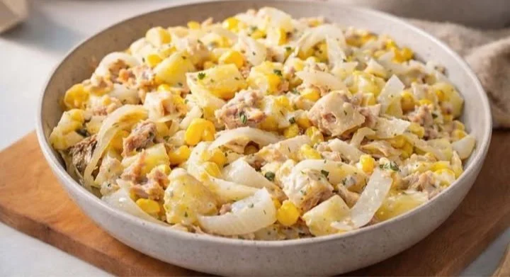 Salade d’endives accompagnée de pommes de terre et thon, un plat frais.