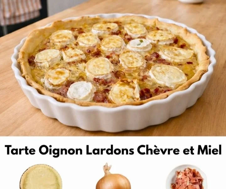 Tarte oignon, lardons, chèvre et miel, une recette gourmande