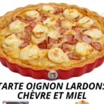 Tarte Oignons, Chèvre et Miel, une recette savoureuse à base d'oignons caramélisés.