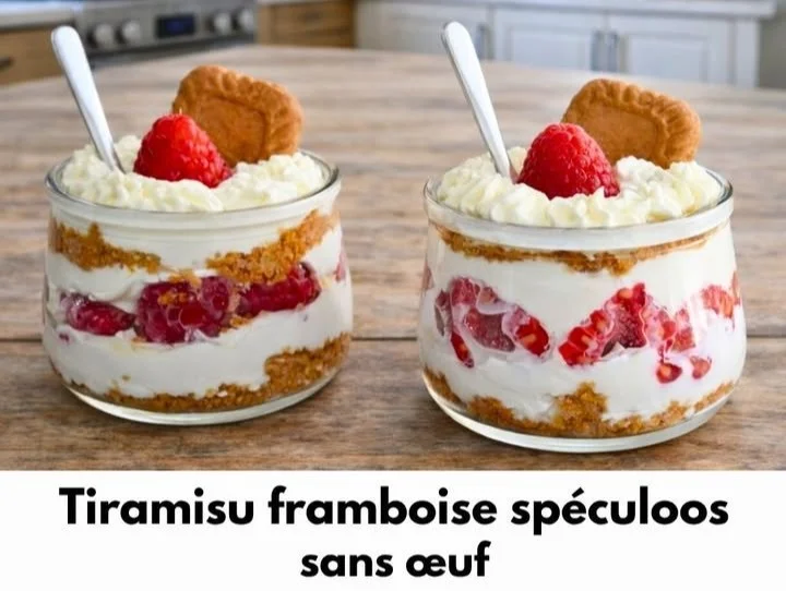 Tiramisu framboise spéculoos sans œuf prêt à être dégusté