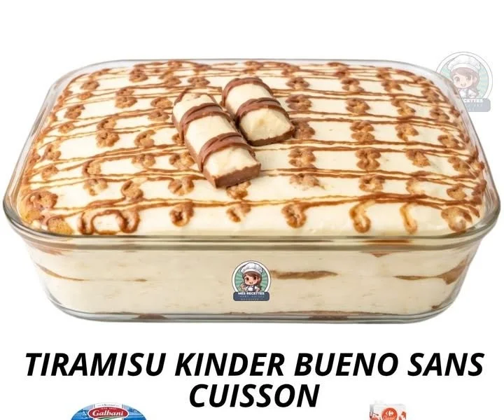 Tiramisu Kinder Bueno sans cuisson, dessert crémeux avec Kinder Bueno
