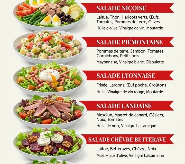Exemple de salades composées classiques de la cuisine française