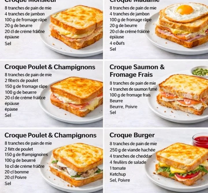 Recettes faciles et délicieuses de croque au fromage et au jambon
