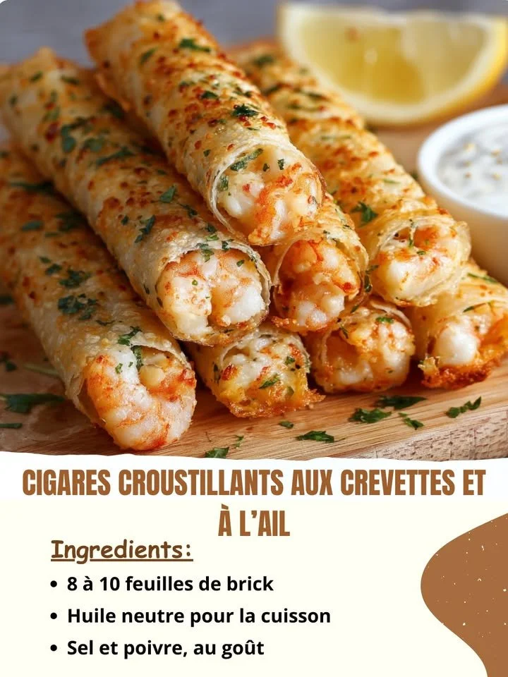 Cigares croustillants aux crevettes et à l'ail sur une assiette