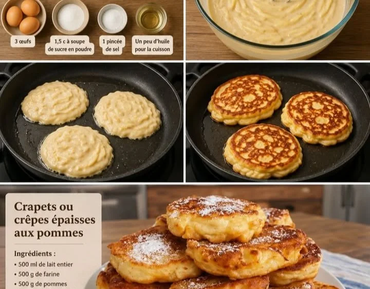 Célébrez la gastronomie avec des crêpes épaisses aux pommes, un dessert irrésistible.