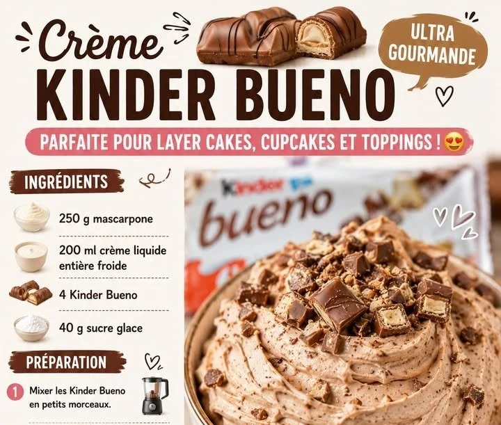 Pot de Crème Kinder Bueno à tartiner, chocolat et noisette délicieux.