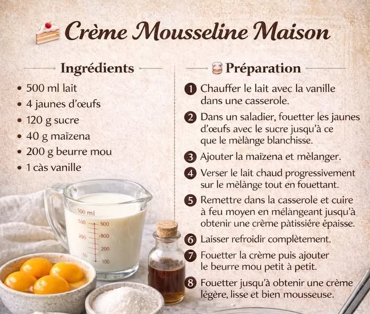Crème mousseline maison pour desserts délicats et gourmands