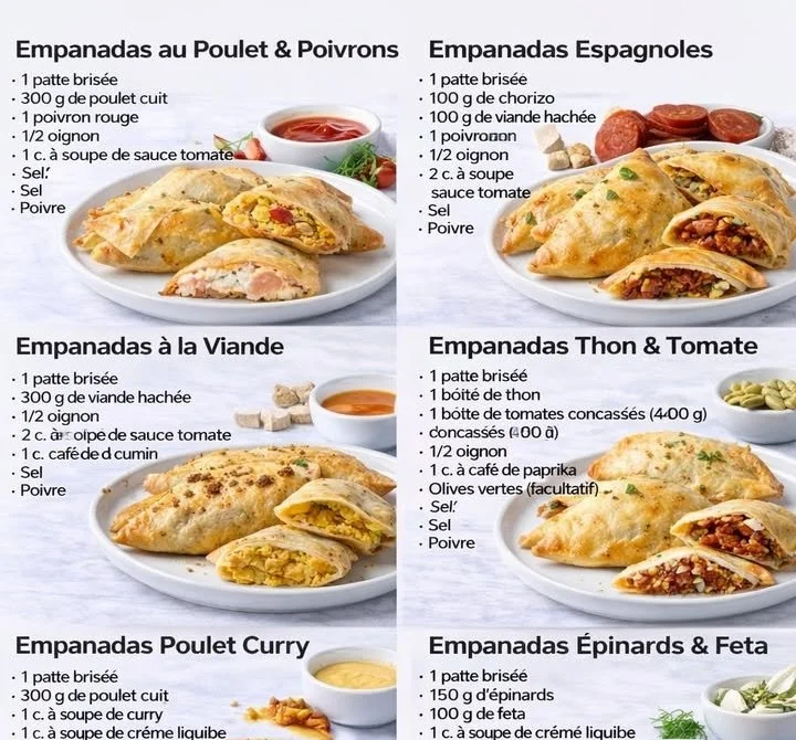 Recette d'empanadas au poulet et poivrons, un plat savoureux et facile à préparer.