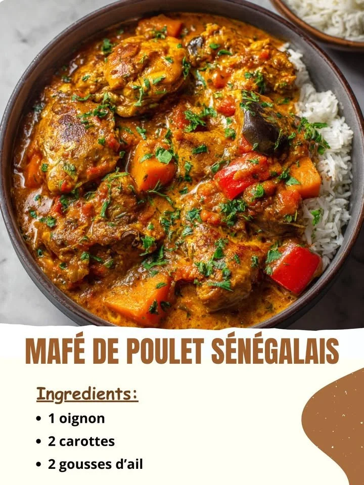Assiette de Mafé de Poulet Sénégalais avec sauce aux arachides et légumes
