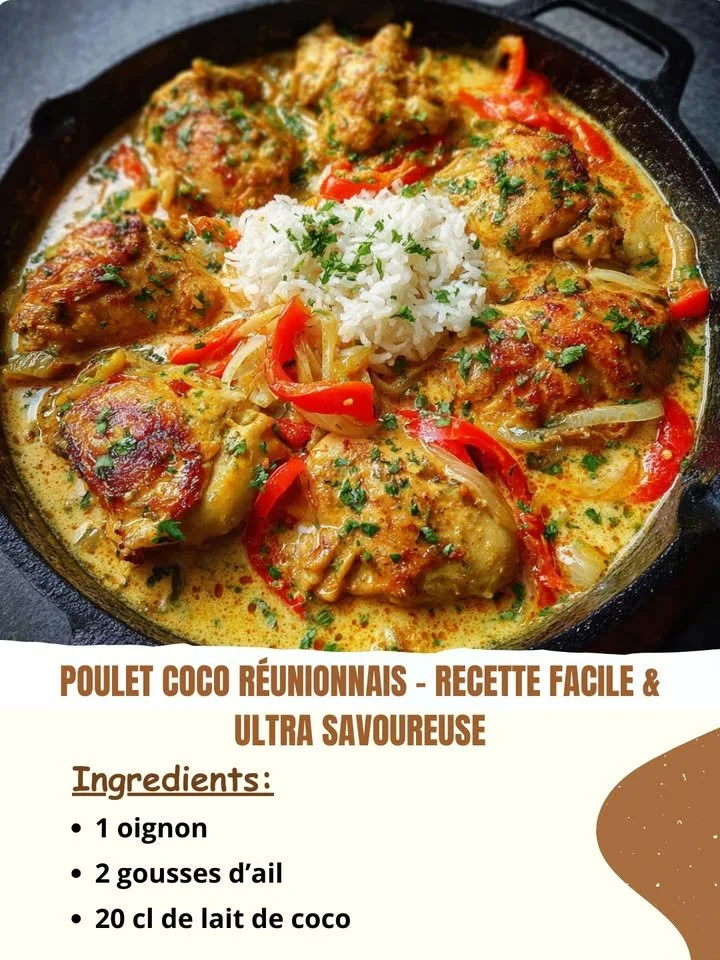 Plat traditionnel de Poulet Coco Réunionnais avec sauce à la noix de coco.