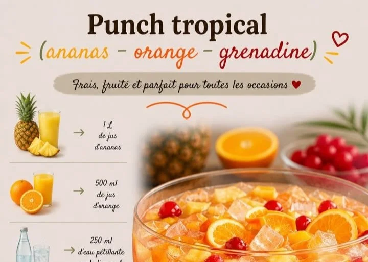 Verre de punch tropical avec des fruits frais.