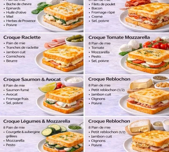 Recettes variées de croques savoureux pour un repas convivial.