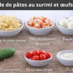 Salade de pâtes au surimi et œufs durs, un plat frais et savoureux.