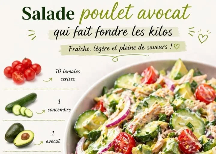 Salade poulet avocat fraîche et savoureuse avec ingrédients colorés