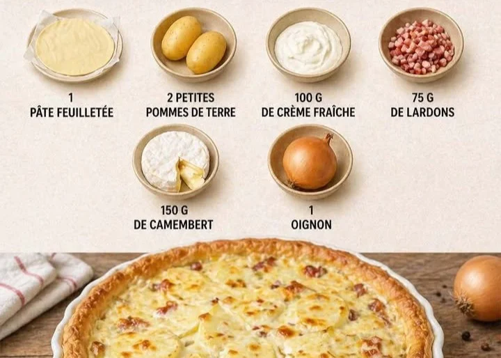 Tarte oignon pommes de terre au camembert, une recette gourmande et réconfortante.
