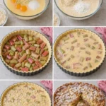 Tarte rhubarbe amandes, une pâtisserie gourmande avec une croûte croustillante et une garniture savoureuse.