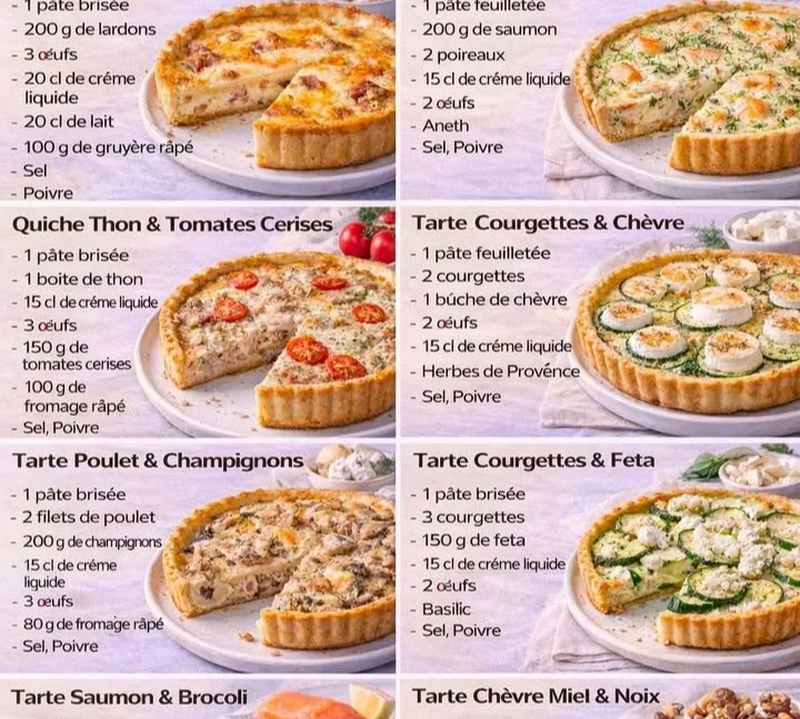 Variété de tartes salées prêtes à être dégustées
