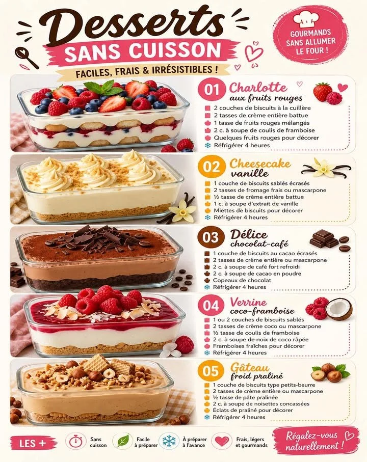 Cinq desserts délicieux sans cuisson pour se régaler facilement