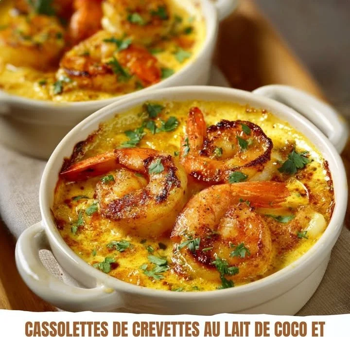 Cassolettes de crevettes au lait de coco avec curry, plat savoureux