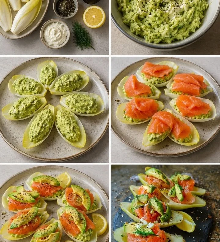 Endives Farcies au Saumon Fumé et Avocat, plat coloré et savoureux