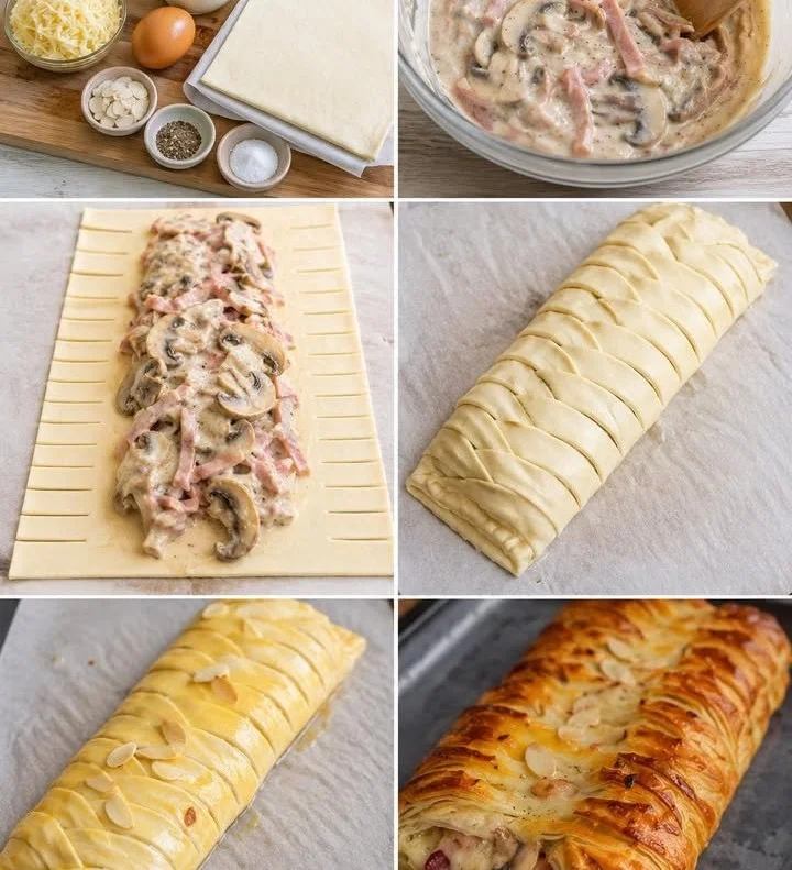 Feuilleté crémeux Jambon Fromage et Champignons préparé pour un repas délicieux
