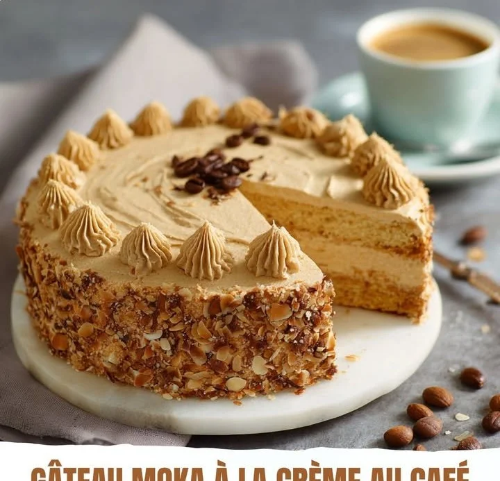 Gâteau moka à la crème au café, dessert moelleux et savoureux au café.