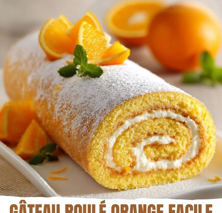 Gâteau roulé à l'orange facile, délicieux dessert maison.