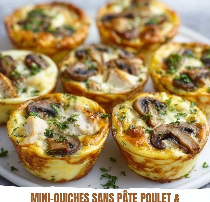 Recette de mini-quiches poulet et champignons sans pâte