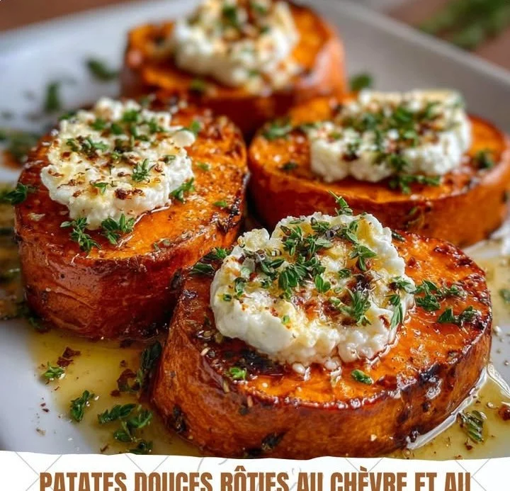 Patates douces rôties au chèvre et au miel, délicieuses et faciles à préparer.