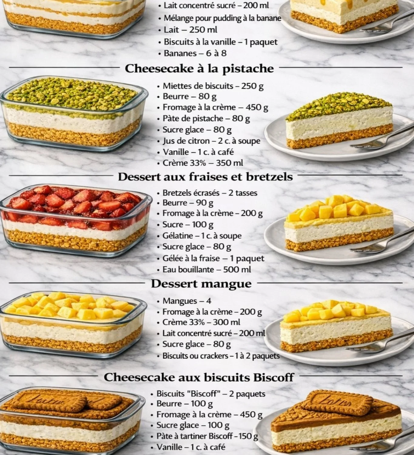 Recettes de desserts sans cuisson, faciles et savoureuses.