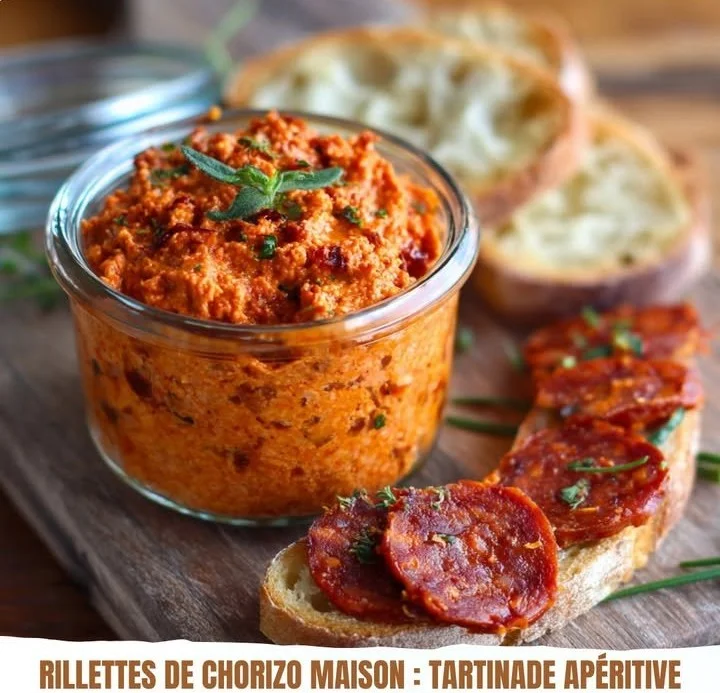 Recette de rillettes de chorizo maison servies sur du pain frais.