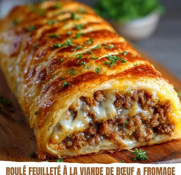 Roulé Feuilleté à la Viande de Bœuf et Fromage Fondant, plat savoureux et réconfortant