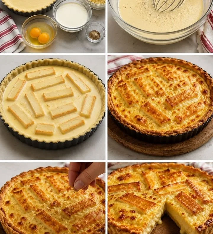 Tarte au Maroilles Ch’ti bien dorée, garnie de fromage crémeux et d'accents régionaux.