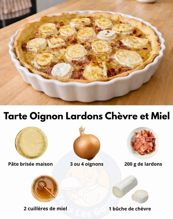 Tarte Oignon Lardons Chèvre et Miel, un plat savoureux et gourmand