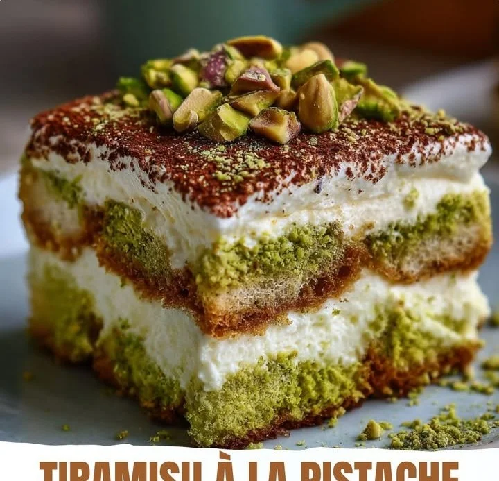 Tiramisu à la pistache, un dessert crémeux et délicieux garni de pistaches